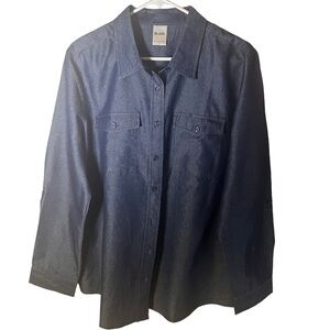 Denim Classic Long Sleeve Shirt Pointed Collar Button Front with Patch Pockets